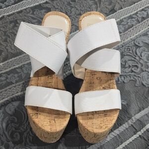 White Cork Wedge Sandals
